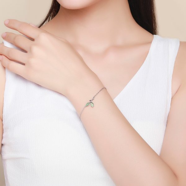 Bratara din argint 925 cu cristale zirconiu green leaf Reglabil