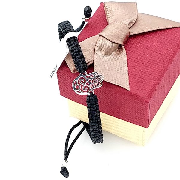 Bratara din argint 925 cu snur negru si rosu, Hamsa