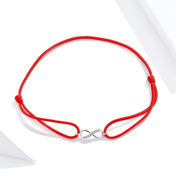 Bratara snur rosu infinity sign din argint 925