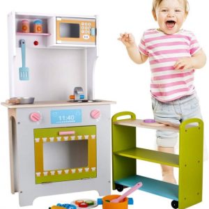 Bucatarie cu etajera pe roti, din lemn, Combination Kitchen - Krista