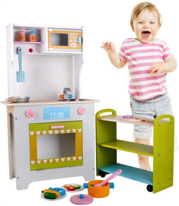 Bucatarie cu etajera pe roti, din lemn, Combination Kitchen - Krista
