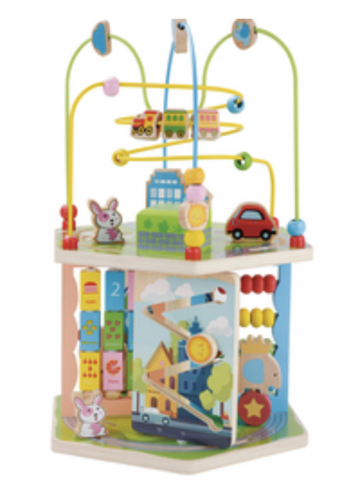Centru cu activitati multiple Montessori, rotativ, City life, 38x26x23 cm, din lemn