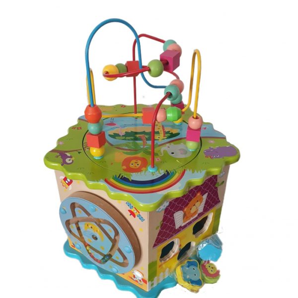 Centru Pentagon multifunctional Montessori 6 in 1, din lemn, Zoo Green