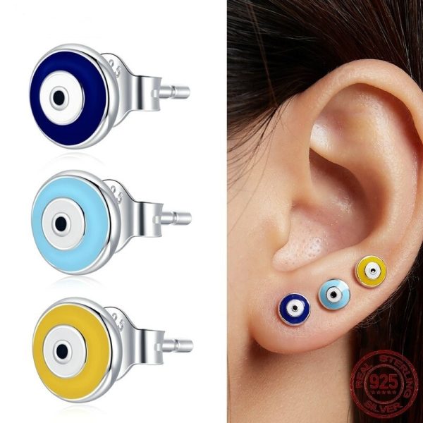 Cercel singular guardian eye din argint 925 si email bleu