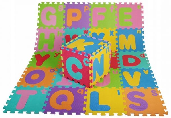 Covor EVA puzzle din burete 26 piese, de la A la Z, 30 x 30 cm, cu toate literele mari si mici ale alfabetului - Krista
