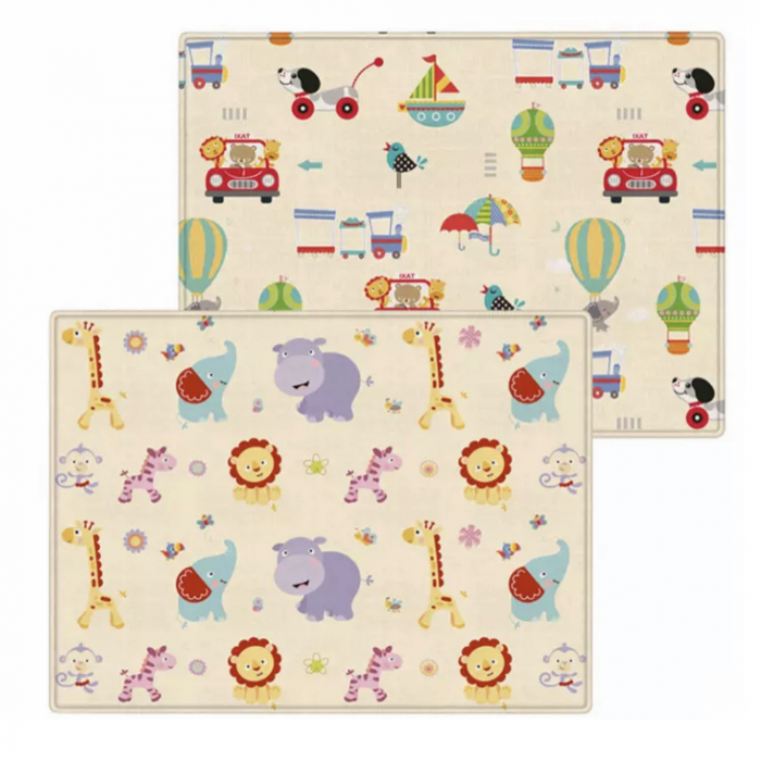 Covor Pliabil si Termoizolant Gros, Jungla si Vehiculele, 180 x 150 cm, cu Doua Fete