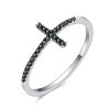 Inel din argint 925 cu cristale zirconiu black cross 9 US (diametru 18,9 mm)