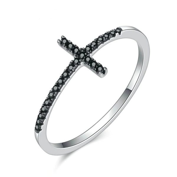 Inel din argint 925 cu cristale zirconiu black cross 9 US (diametru 18,9 mm)