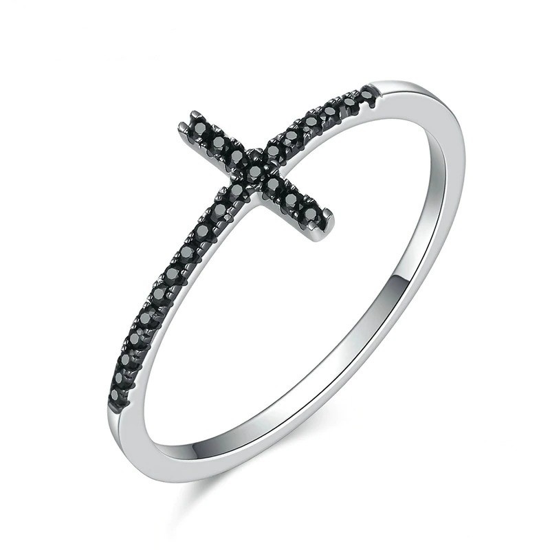 Inel din argint 925 cu cristale zirconiu black cross 9 US (diametru 18,9 mm)