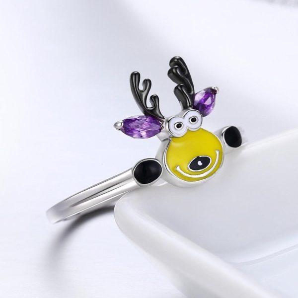 Inel din argint 925 cu email si cristale zirconiu cute elk 8 US (diametru 18,2 mm)