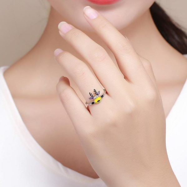 Inel din argint 925 cu email si cristale zirconiu cute elk 8 US (diametru 18,2 mm)