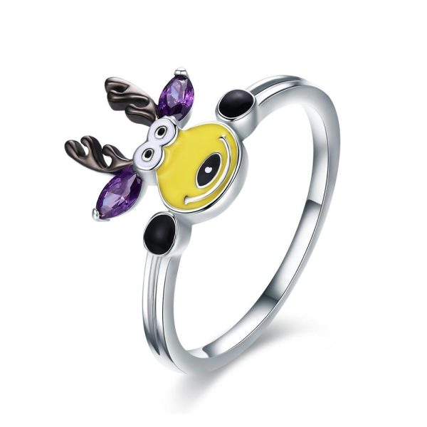 Inel din argint 925 cu email si cristale zirconiu cute elk 8 US (diametru 18,2 mm)