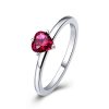 Inel din argint 925 si cristale zirconiu red heart shape 8 US (diametru 18,2 mm)