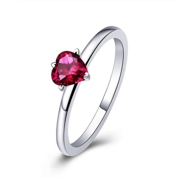 Inel din argint 925 si cristale zirconiu red heart shape 8 US (diametru 18,2 mm)