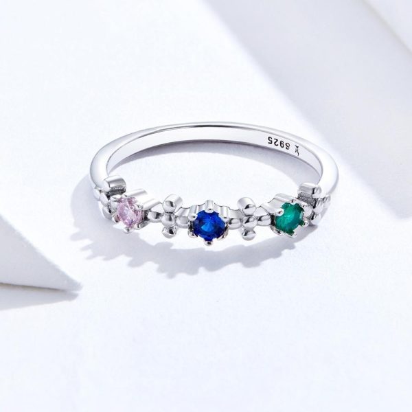 Inel din argint cu 3 cristale zirconiu colorate 8 US (diametru 18,2 mm)