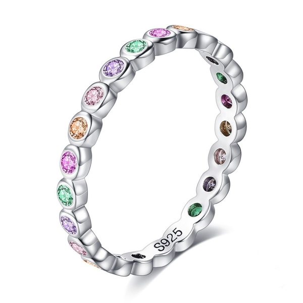 Inel din argint cu cristale zirconiu multicolore glamour 8 US (diametru 18,2 mm)