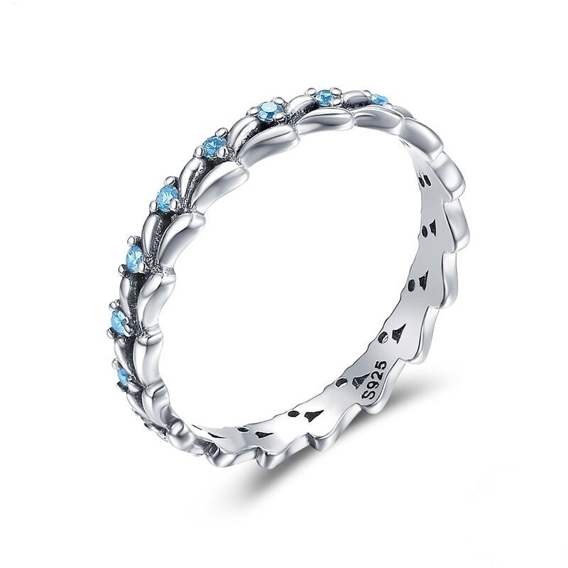 Inel din argint impletit spic de grau cu cristale albastre 8 US (diametru 18,2 mm)