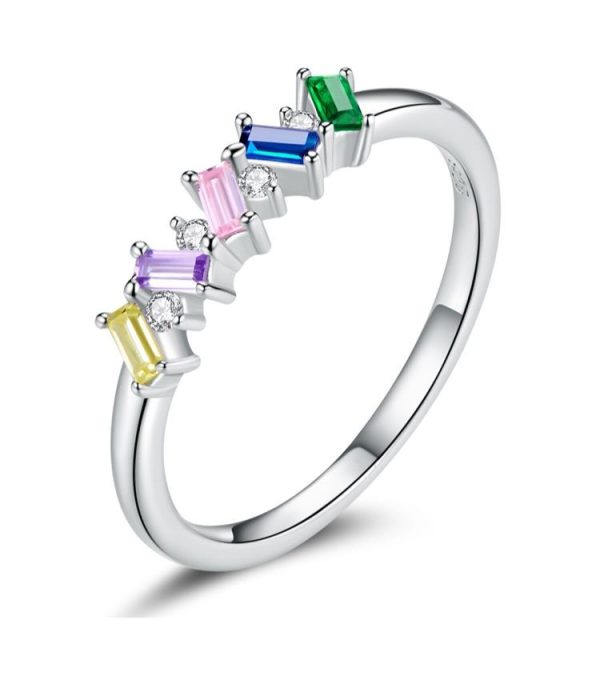 Inel fashion din argint cu pietricele multicolore 8 US (diametru 18,2 mm)