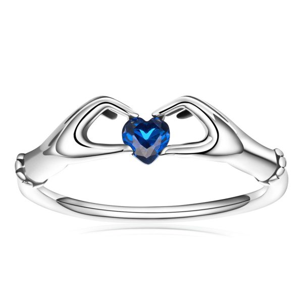 Inel hands and blue heart din argint 925 cu cristale 8 US (diametru 18,2 mm)