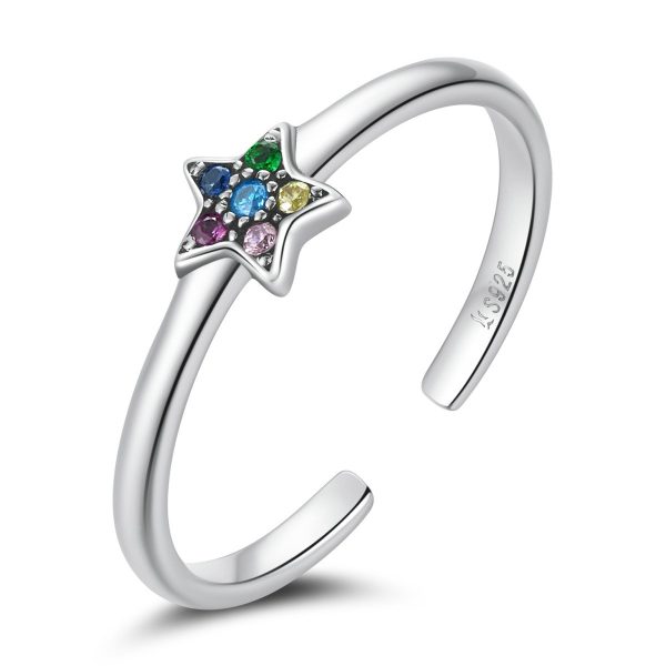 Inel reglabil colorful tiny star din argint 925 cu cristale