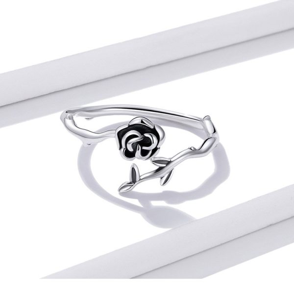 Inel reglabil din argint 925 black rose
