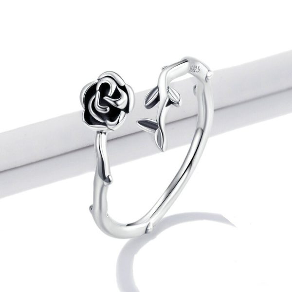 Inel reglabil din argint 925 black rose