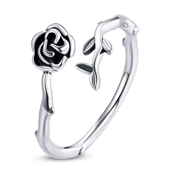 Inel reglabil din argint 925 black rose