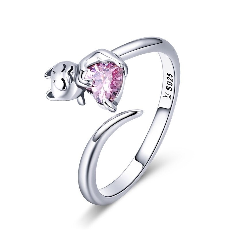 Inel reglabil din argint 925 cu cristale zirconiu In love cat
