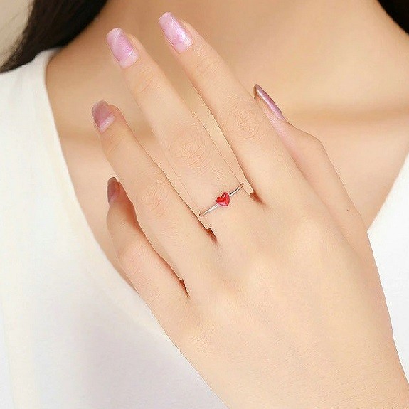 Inel reglabil din argint 925 cu email red heart