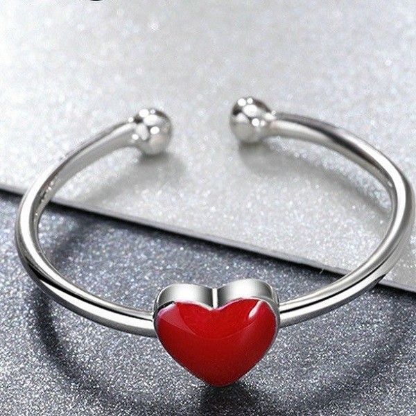 Inel reglabil din argint 925 cu email red heart
