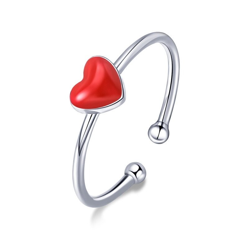 Inel reglabil din argint 925 cu email red heart