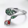Inel reglabil din argint 925 ladybug and green leaf