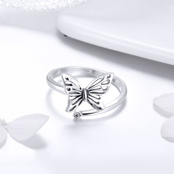 Inel reglabil din argint cu cristale zirconiu cute butterfly