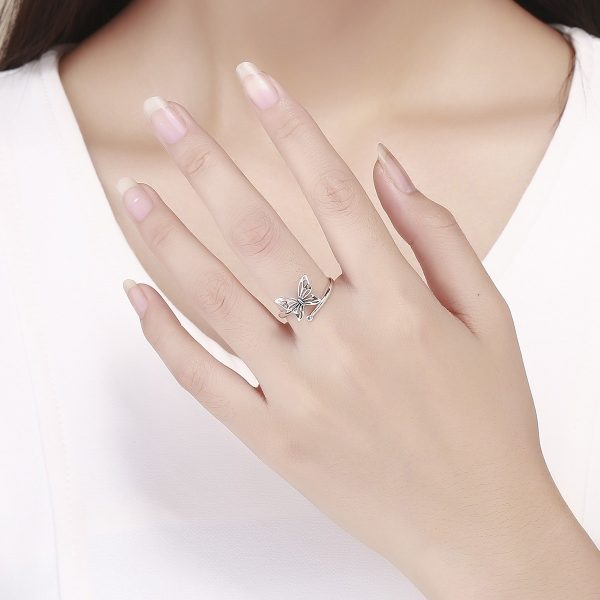 Inel reglabil din argint cu cristale zirconiu cute butterfly