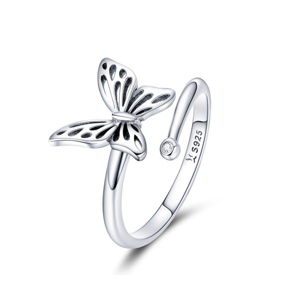 Inel reglabil din argint cu cristale zirconiu cute butterfly