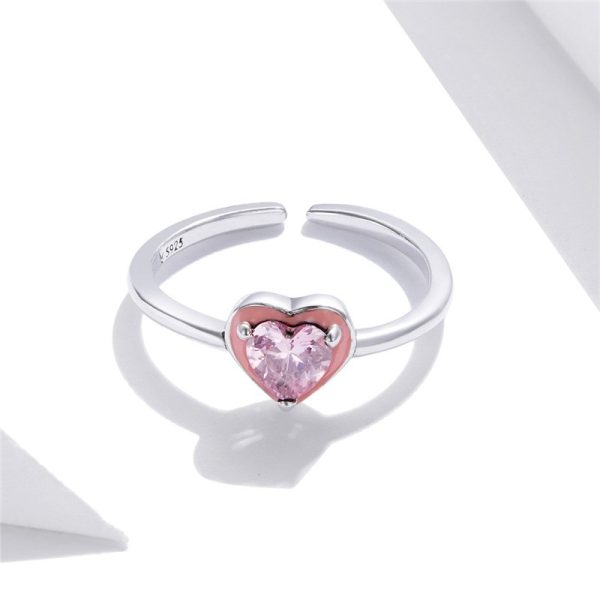 Inel reglabil din argint inimioara cu cristale pink heart