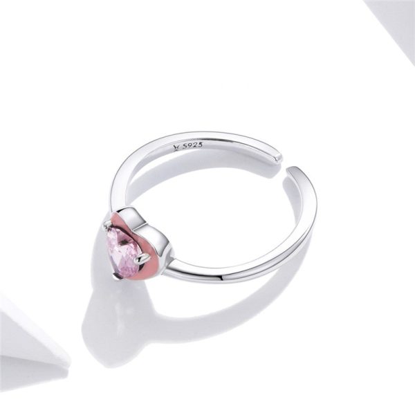 Inel reglabil din argint inimioara cu cristale pink heart