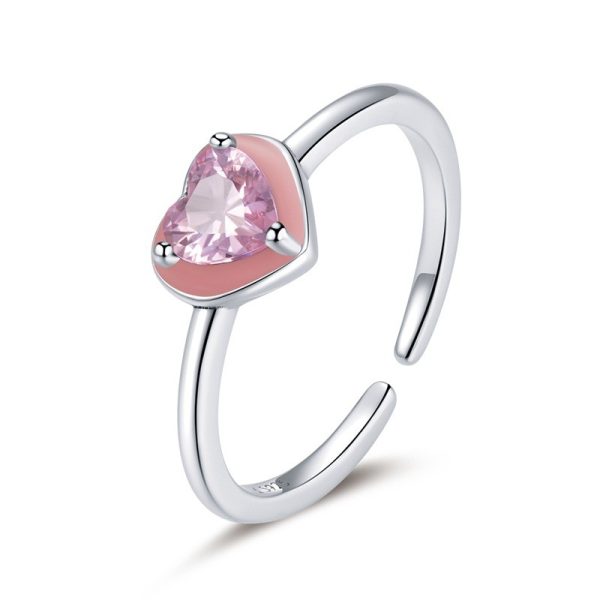 Inel reglabil din argint inimioara cu cristale pink heart