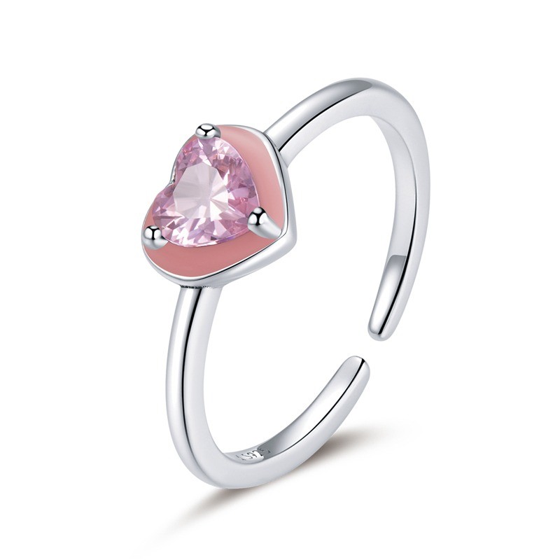 Inel reglabil din argint inimioara cu cristale pink heart