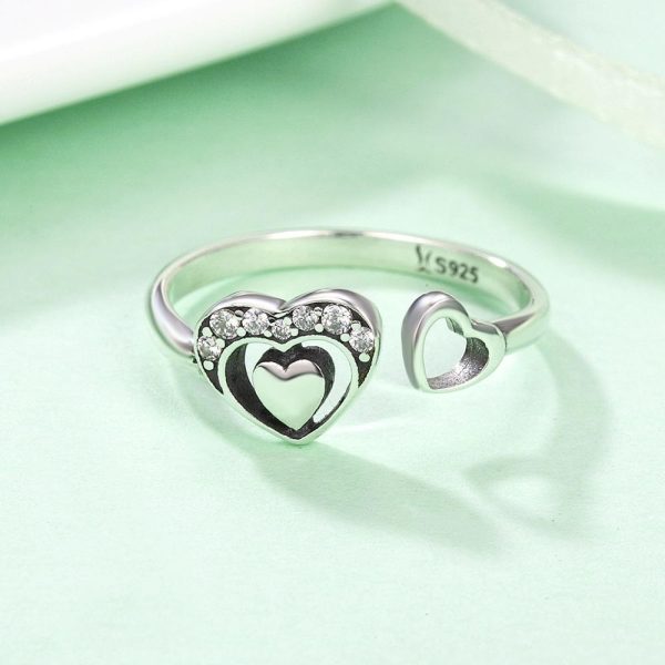 Inel reglabil double heart din argint 925 si cristale