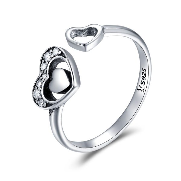 Inel reglabil double heart din argint 925 si cristale
