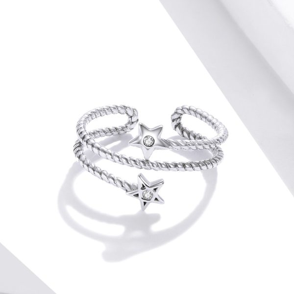 Inel reglabil double star din argint 925 cu cristale