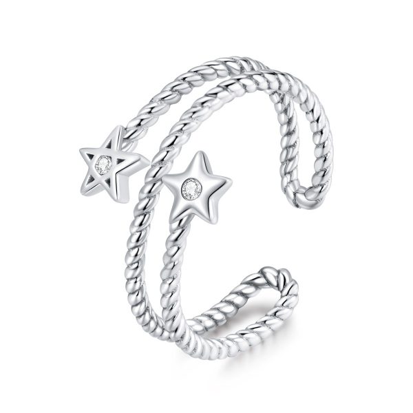 Inel reglabil double star din argint 925 cu cristale