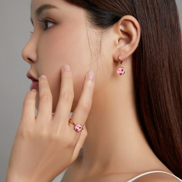 Inel reglabil funny pink face din argint 925