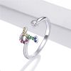 Inel reglabil litera T din argint 925 cu cristale zirconiu