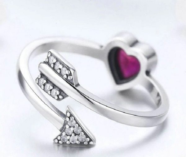 Inel reglabil red heart and arrow din argint 925 cu cristale