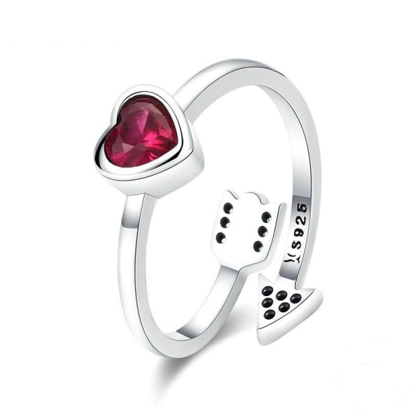 Inel reglabil red heart and arrow din argint 925 cu cristale
