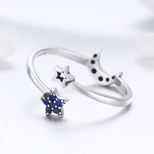 Inel reglabil star and moon din argint 925 cu cristale