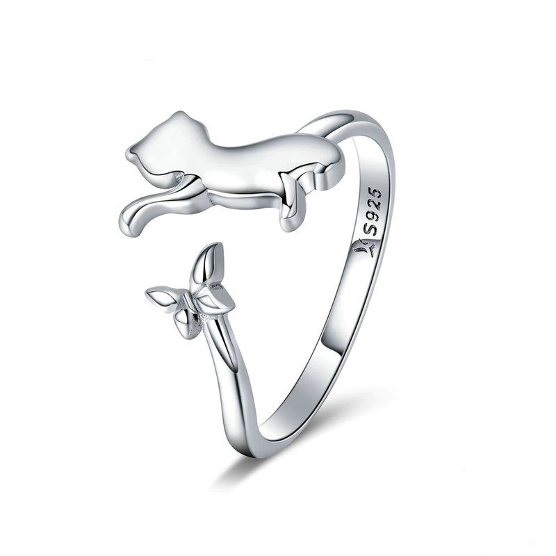 Inel reglablil cat and butterfly din argint 925