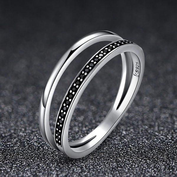 Inel tiny black stone din argint 925 cu cristale zirconiu 8 US (diametru 18,2 mm)